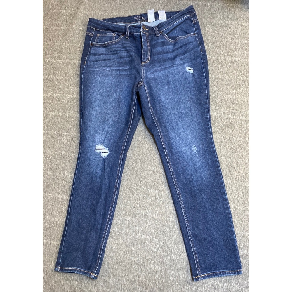 Time and Tru Womens 16 Skinny Jeans Dark Wash Distressed Stretch Denim